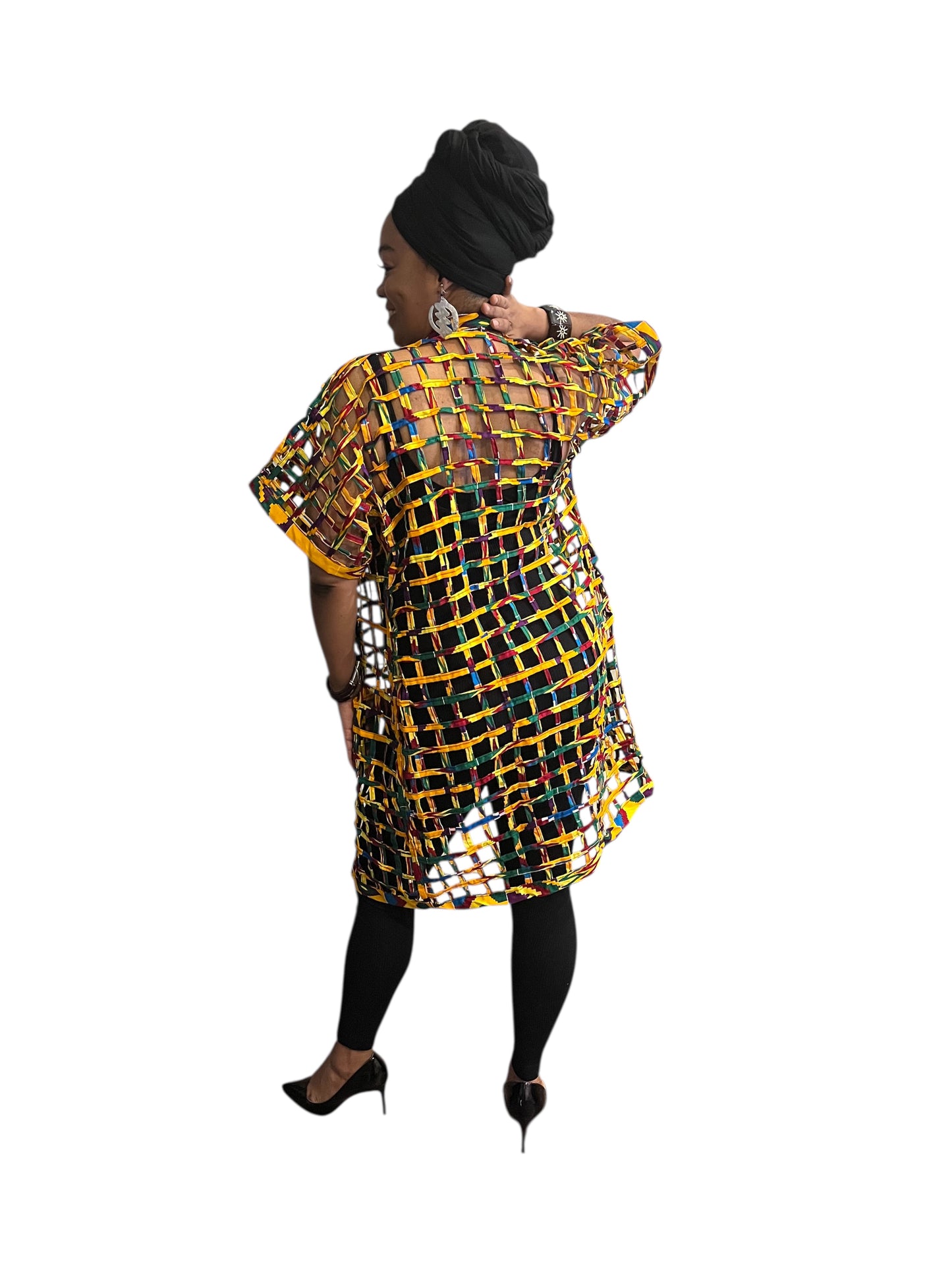 African-Made Kente Mesh Cape Jacket