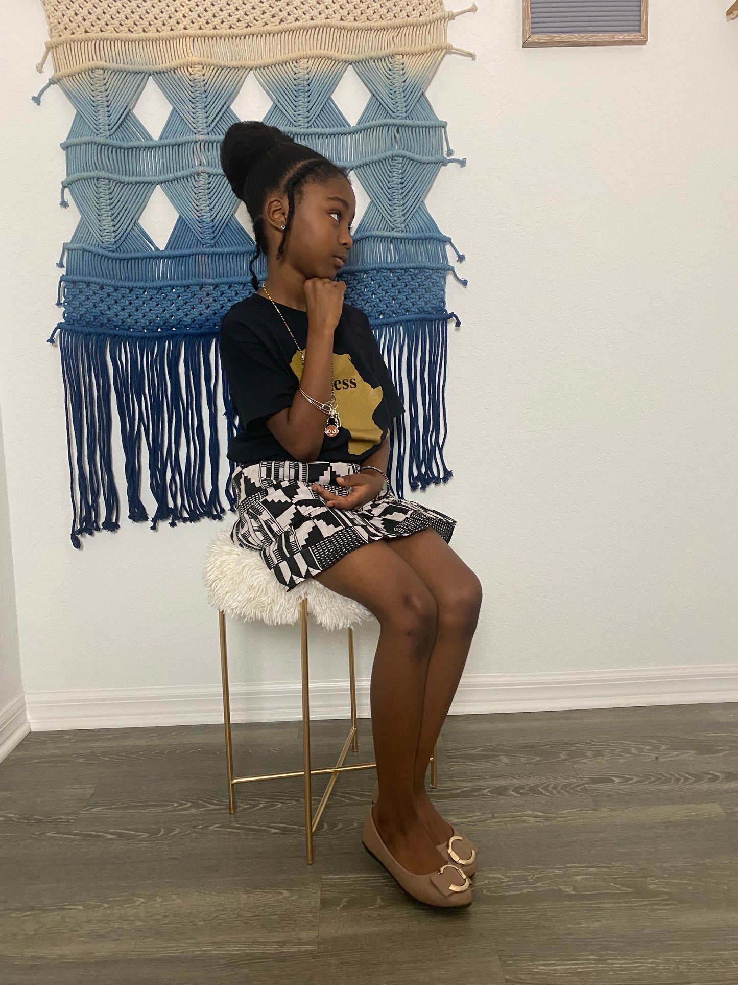 Girls Black and White African Print Skirt