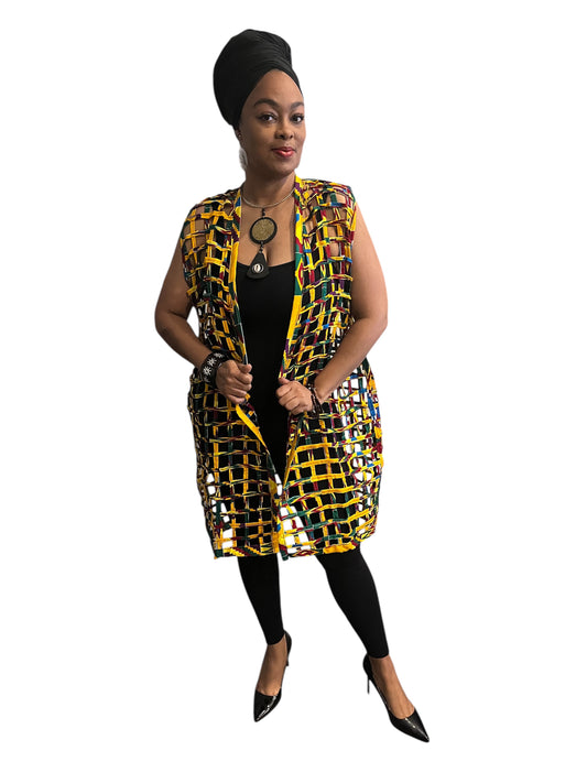 African-Made Kente Print Duster Vest
