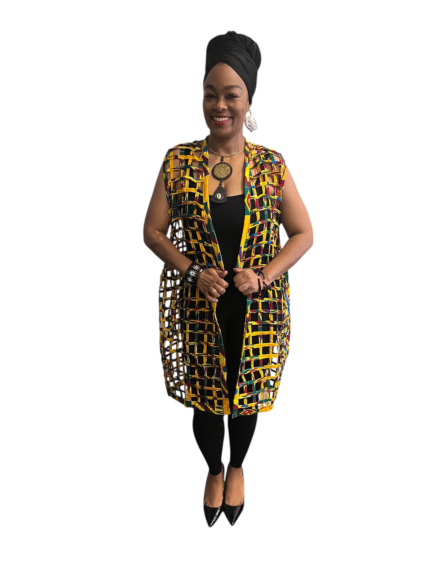African-Made Kente Print Duster Vest