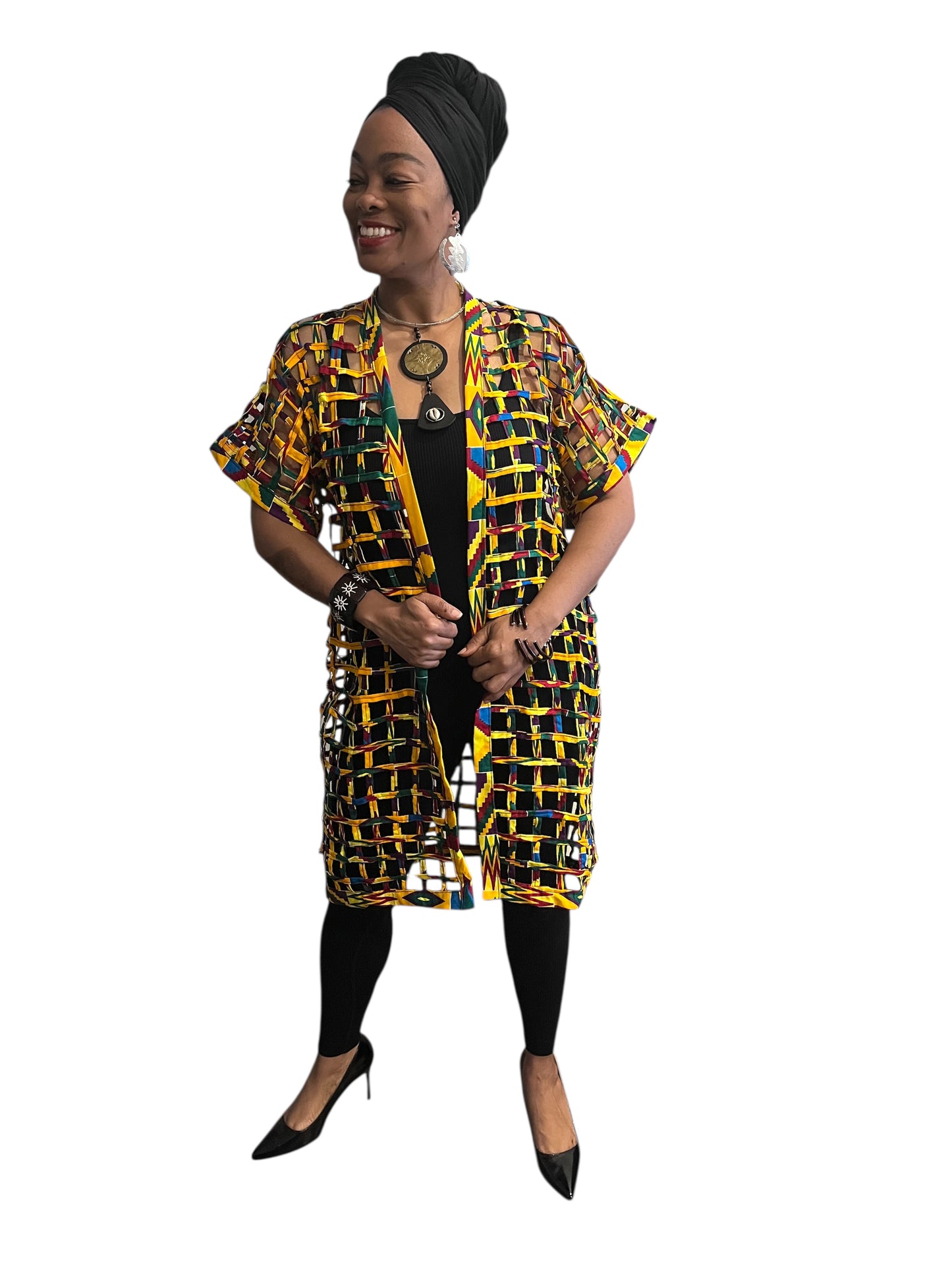 African-Made Kente Mesh Cape Jacket