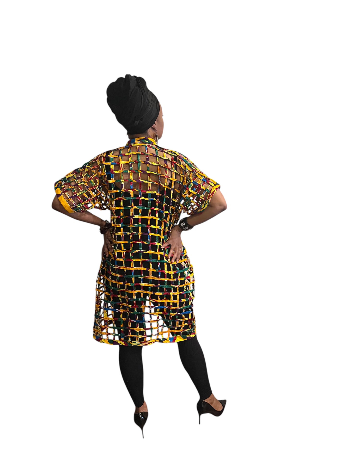 African-Made Kente Mesh Cape Jacket