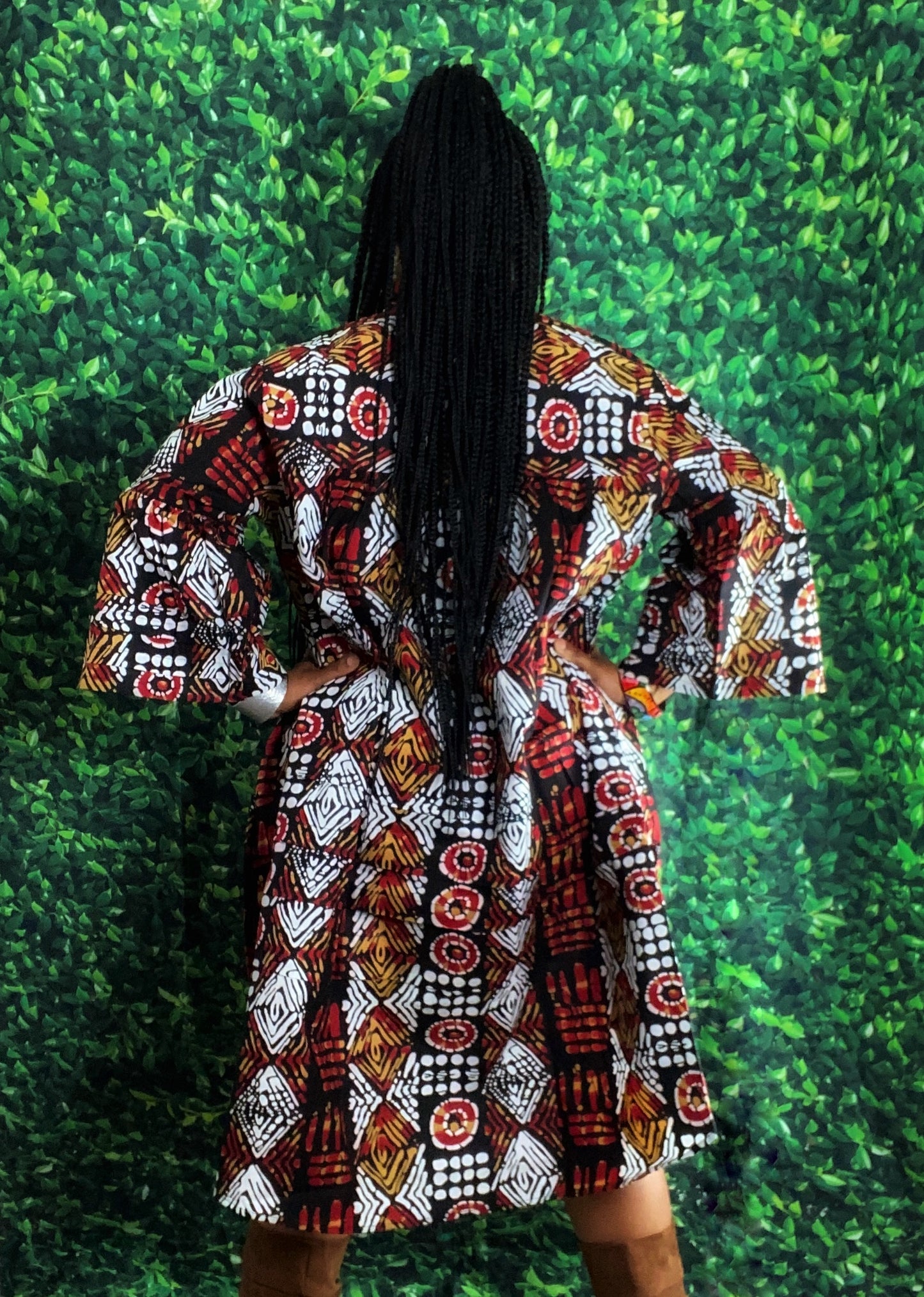 African Print Tie Collar Dress