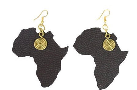 Leather and Brass Africa Earrings
