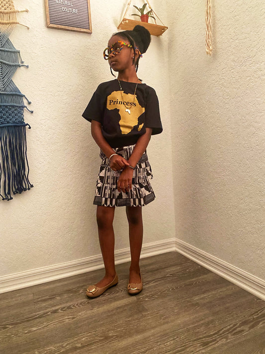 Girls Black and White African Print Skirt