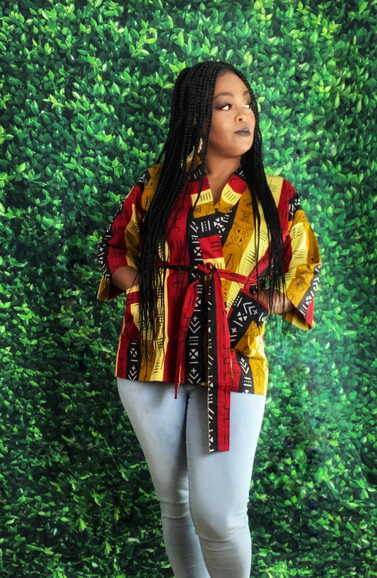 Short African Print Kimono