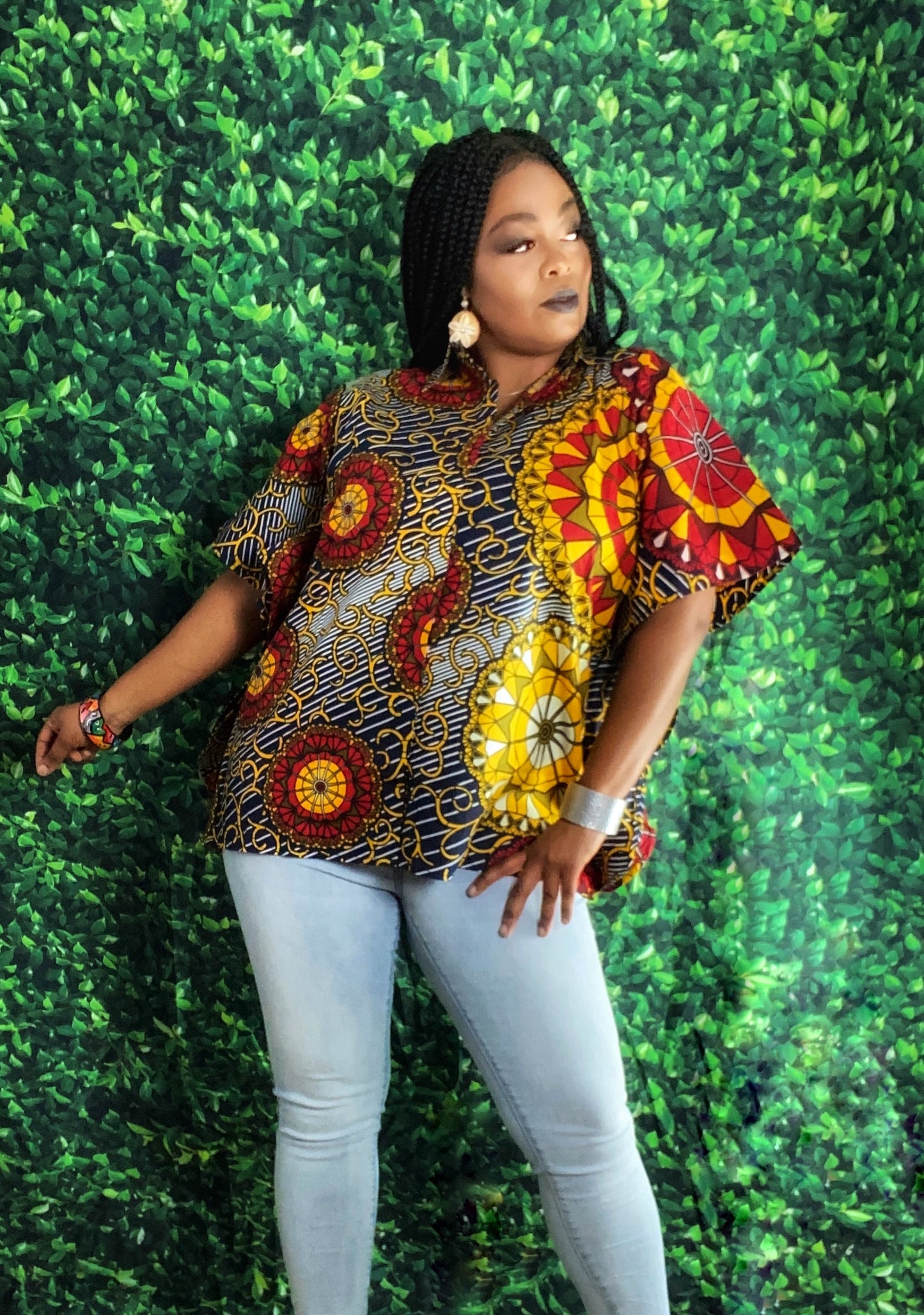 Goddess Print Button Down Kaftan