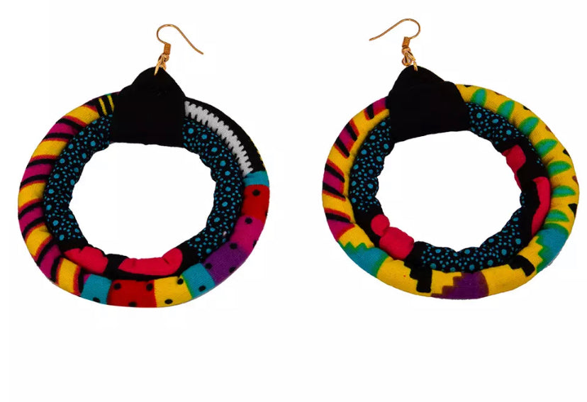 African Queen Fabric Hoop Earrings