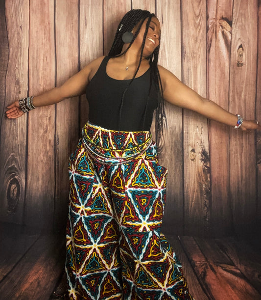 Queen Print Wide Leg Pants with Pull String