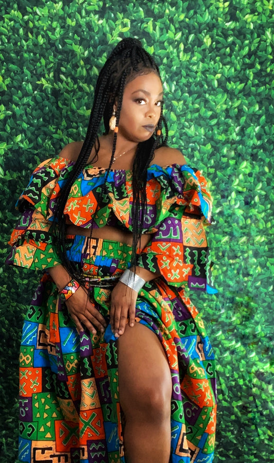 Queen Print Ruffled Top and Skirt Set