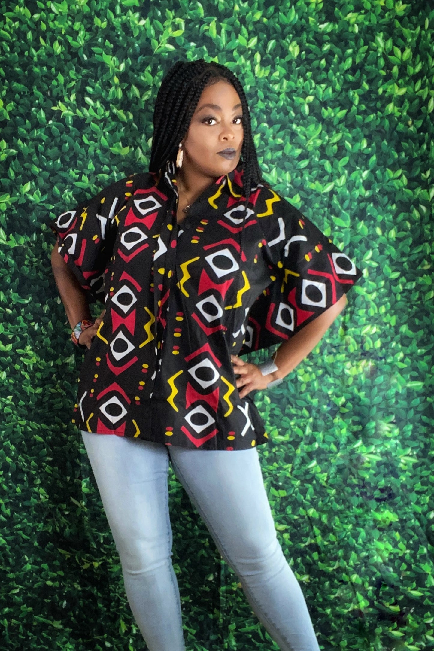 Goddess Print Button Down Kaftan