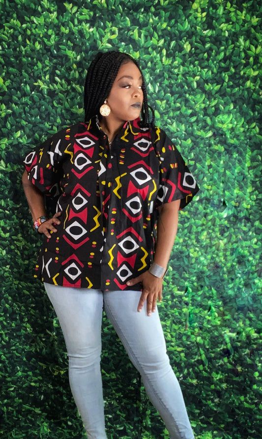 Goddess Print Button Down Kaftan