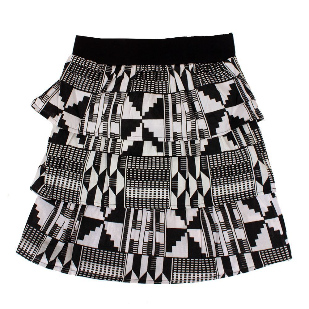 Girls Black and White African Print Skirt