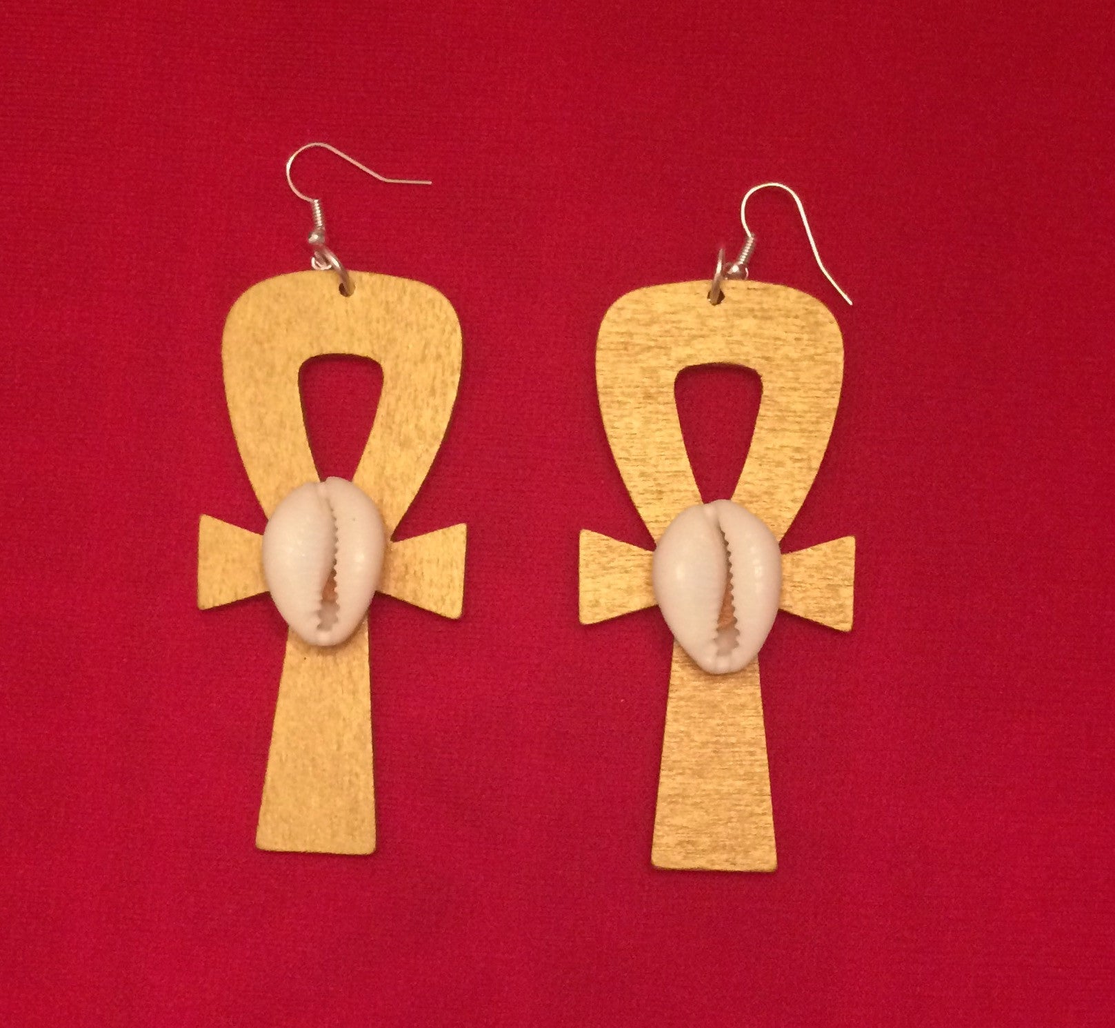Golden Ankh with Cowrie Shell Earrings - Natural Couture