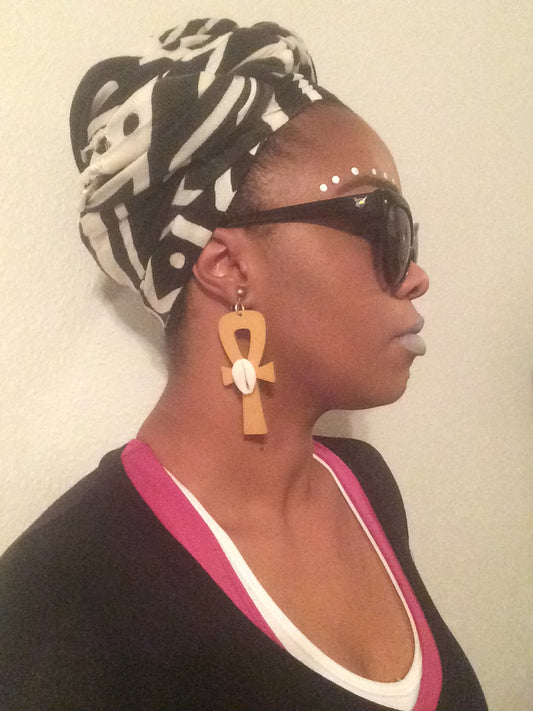 Golden Ankh with Cowrie Shell Earrings - Natural Couture