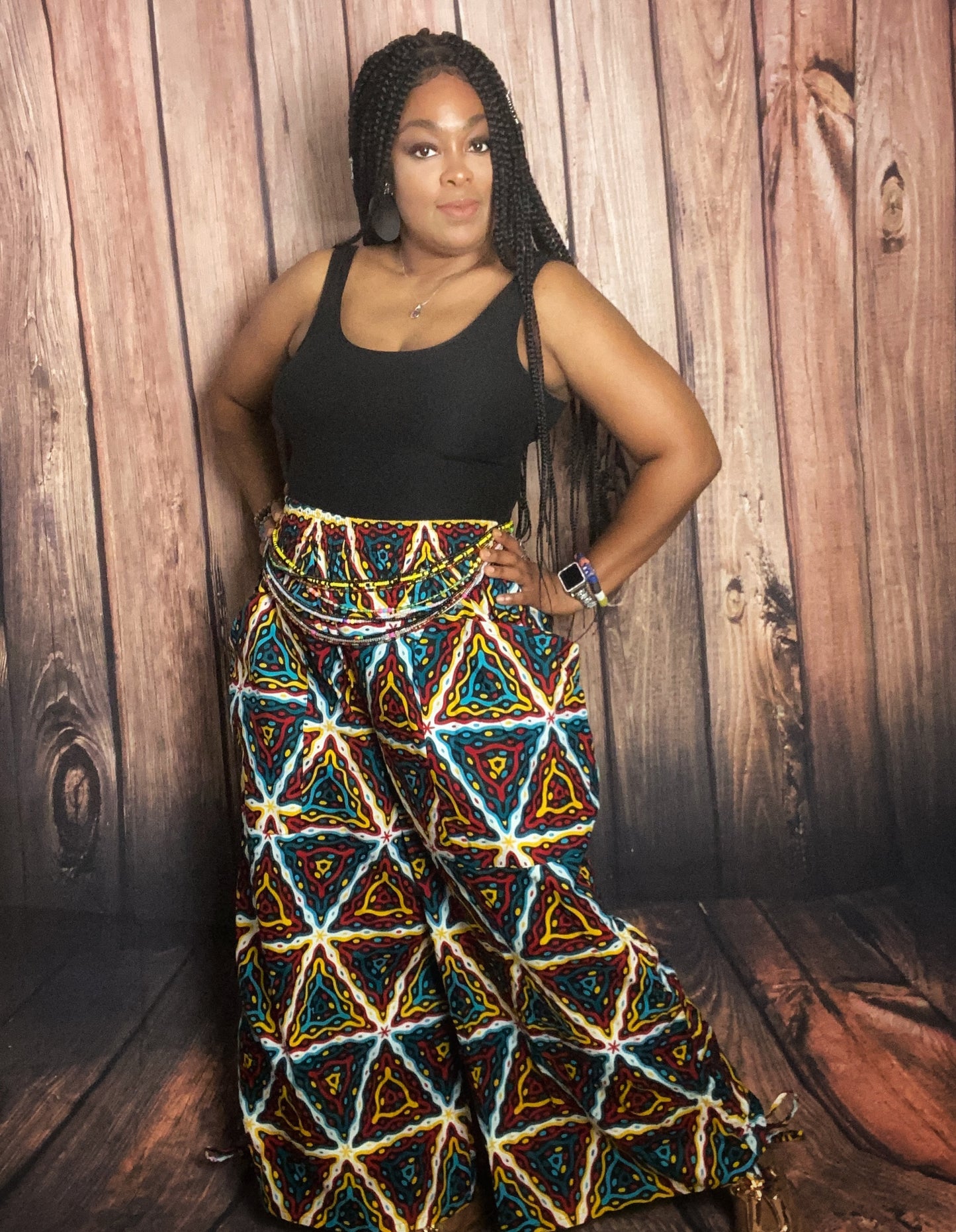 Queen Print Wide Leg Pants with Pull String