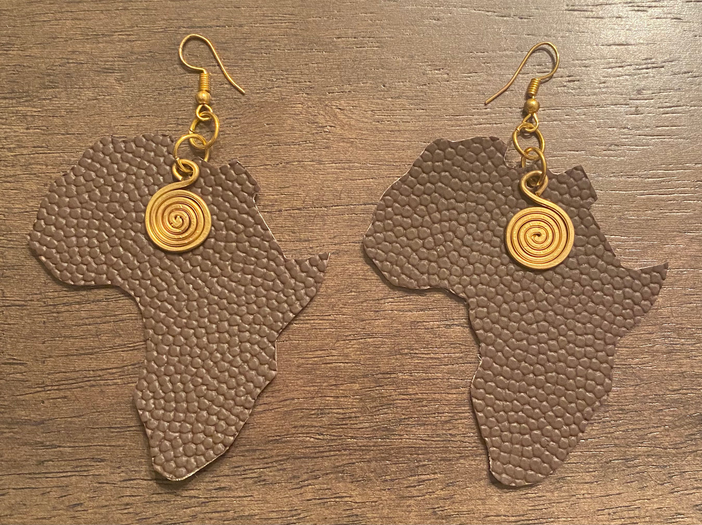 Leather and Brass Africa Earrings